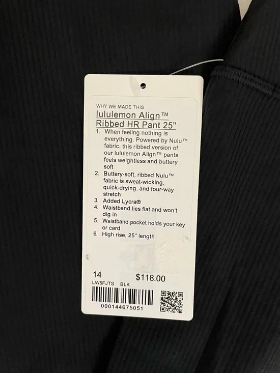 Lululemon NWT Align Ribbed High-Rise pants in Black 25” Leggings size 14 - Picture 8 of 12